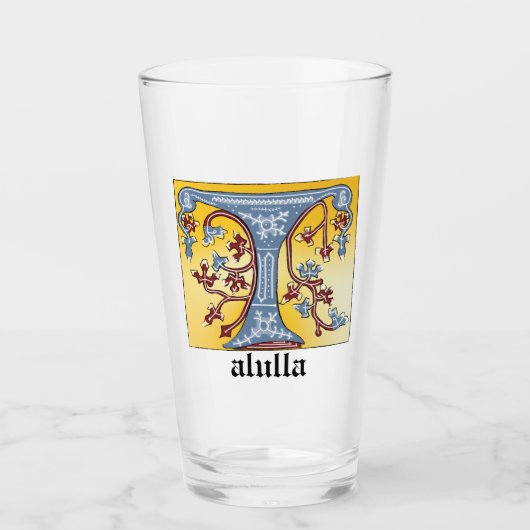 Verlichtingsbrief T (middeleeuwen blauw en rood) Glas (Voorkant)