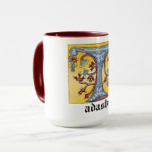 Verlichtingsbrief T (middeleeuwen blauw en rood) Mok (Voorkant links)
