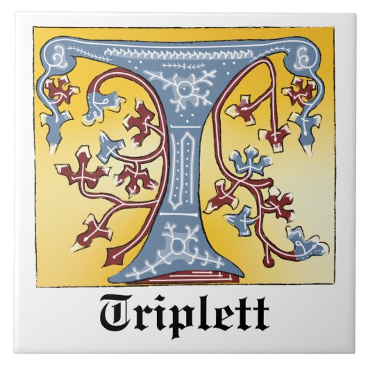 Verlichtingsbrief T (middeleeuwen blauw en rood) Tegeltje (Voorkant)