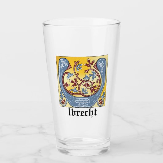 Verlichtingsbrief U (middeleeuws blauw en rood) Glas (Voorkant)