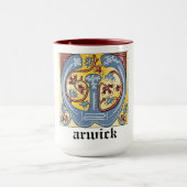 Verlichtingsbrief van middeleeuws blauw en rood ij mok (Midden)