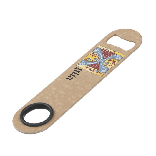 Verlichtingsbrief X bis (middeleeuwen blauw en roo Speed Flessenopener (Achterkant Gekanteld)