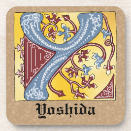 Verlichtingsbrief Y voor middeleeuwen blauw en roo Bier Onderzetter