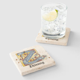 Verlichtingsbrief Z (middeleeuws blauw en rood) Stenen Onderzetter