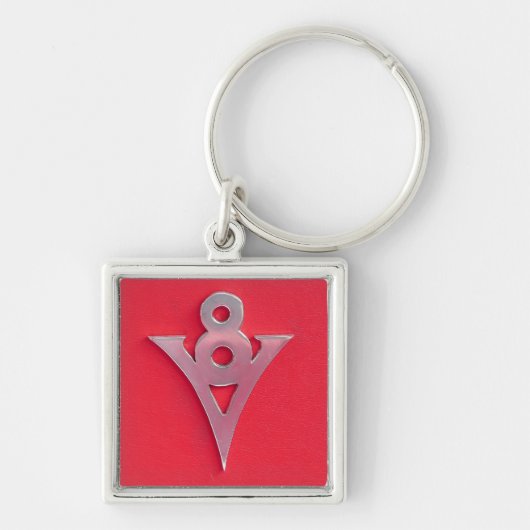 Verlichtingsscherm V8 Embleem op rood leder Sleutelhanger (Voorkant)