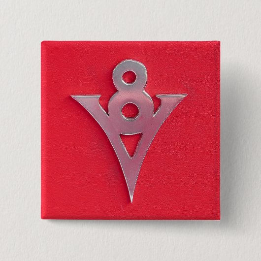 Verlichtingsscherm V8 Embleem op rood leder Vierkante Button 5,1 Cm (Voorkant)