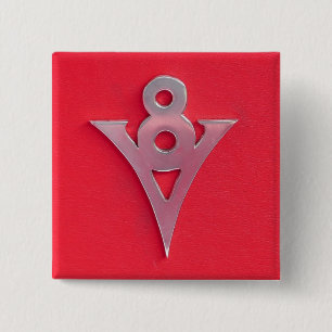 Verlichtingsscherm V8 Embleem op rood leder Vierkante Button 5,1 Cm