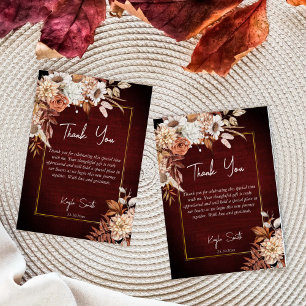 Verliefd boho gedroogde bruine rozen bruidsdouche bedankkaart