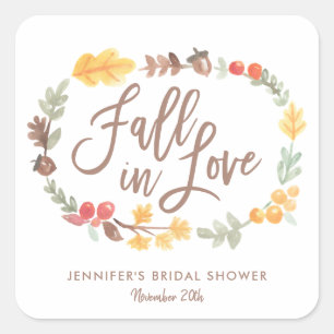 Verliefd in de herfst waterverf bruidsdouche vierkante sticker