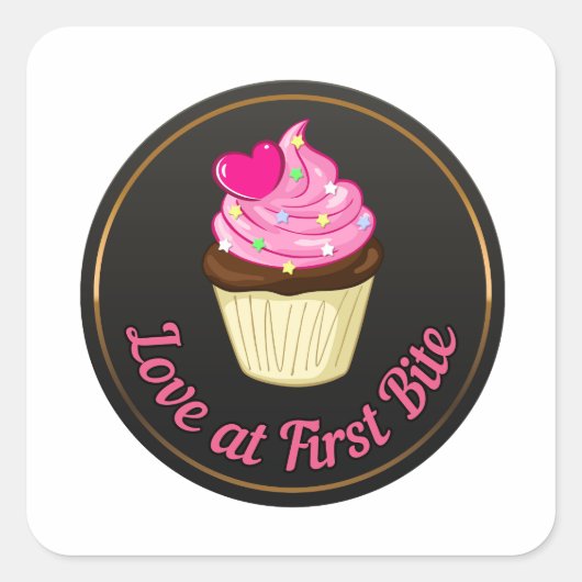 Verliefd op het eerste hap Cupcake liefhebber Vierkante Sticker (Voorkant)