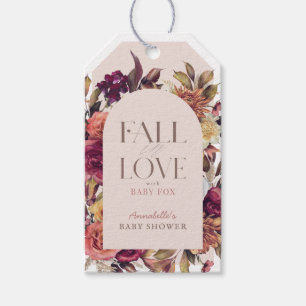 Verliefd word Herfstkrans Boog Roze Baby Shower Cadeaulabel