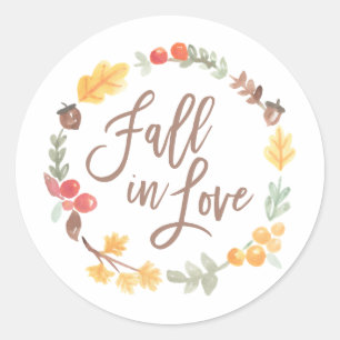 Verliefd Worden Herfst Waterverf Bruidsdouche Ronde Sticker