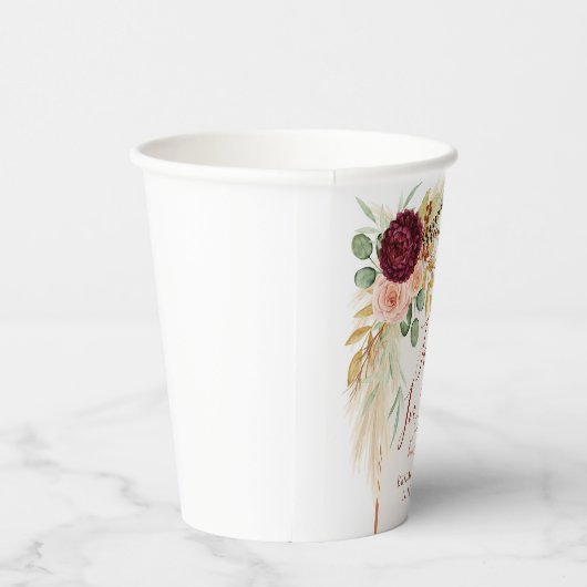 Verliefd Worden Pampas Gras Terracotta Boho Bloems Papieren Bekers (Rechts)