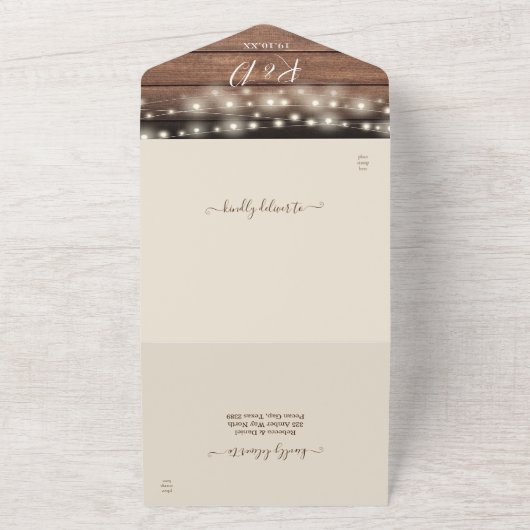 Verliefd worden Rustieke Slingerlichtjes Bloemige All In One Uitnodiging (Buitenkant)