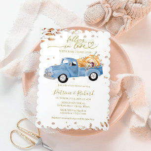 Verliefd Wordende Herfst Jongen Baby Shower Blauwe Kaart