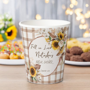 Verliefde zonnebloemen landelijke bruidsdouche papieren bekers
