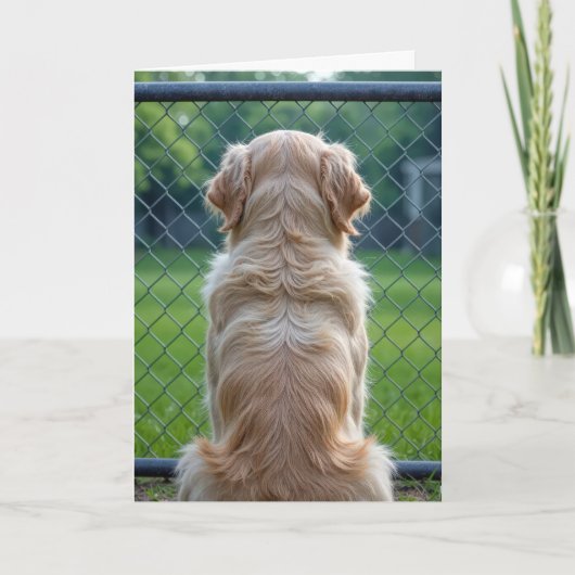 Verlies van huisdier Hond kijkt door een hek Kaart (Voorkant)