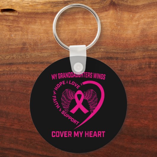Verlies van kleindochter borstkanker hartvleugels sleutelhanger (Voorkant)