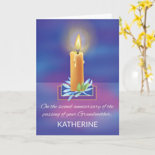 Verlies van oma Tweede Jubileum Kaars Kaart (Gele Bloem)