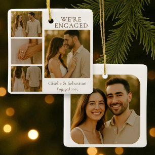 Verloofd 4 Foto Verloving Collage Kerstmis Keramisch Ornament