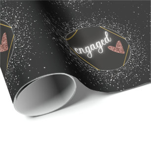 Verloofd Glam Zwart en Zilver   Cadeaupapier