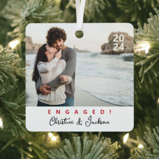 verloofd kerstfeest | Modern trendy paar foto ontm Metalen Ornament