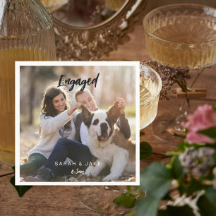 Verloofd Koppel Foto Met Huisdier Leuk Cocktail  Servet