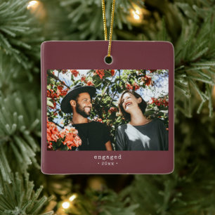 Verloofd Retro Typemachine Burgundy Rood Kerst Keramisch Ornament