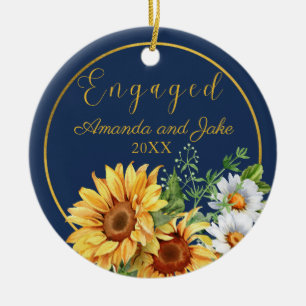 Verloofde Bloemige Rustieke Zonnebloemen Keramisch Ornament