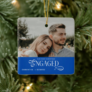 Verloofde stellen Foto Stijlvolle eerste kerst Keramisch Ornament