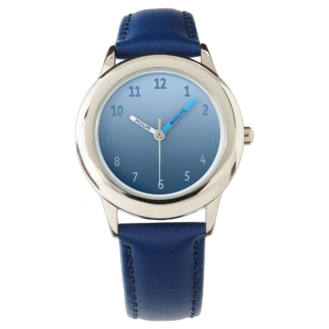 Verloop eenvoudig kleurloos blauw horloge (Voorkant)