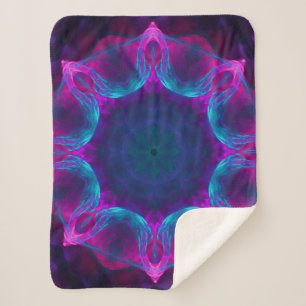 Verloop met blauwe en roze neon Dark Kaleidoscoop Sherpa Deken