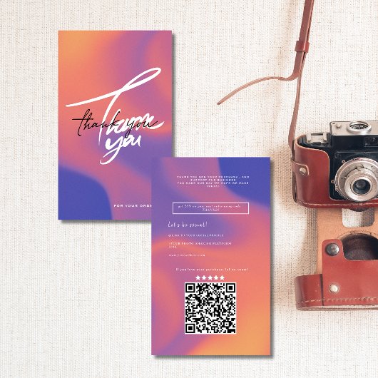 Verloop oranje kleur script QR code dank u Visitekaartje