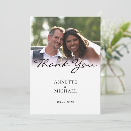Verloop witte vervagen bruiloft bedankt kaart (Staand voorkant)
