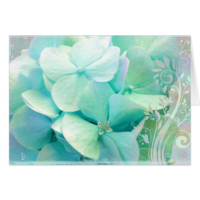 Verloopkaart, Hydrangeas-groen, aqua (Voorkant Horizontaal)