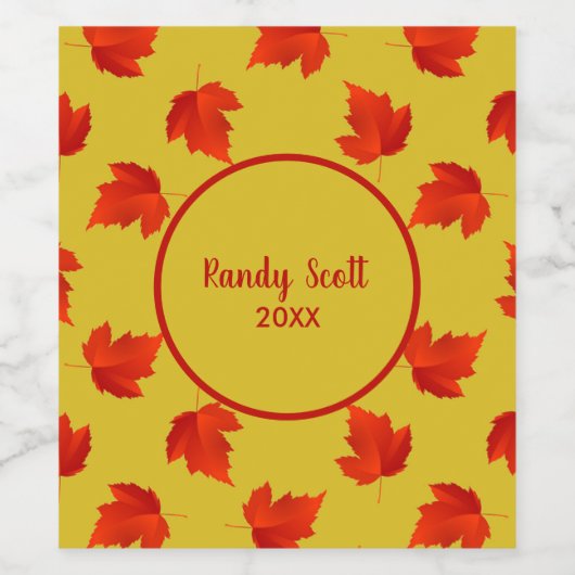 Verlooprode bladeren aangepaste naam geel wijn etiket (Enkel label)