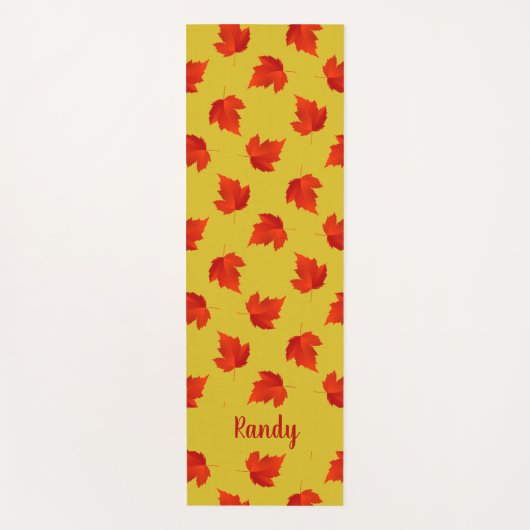 Verlooprode bladeren aangepaste naam geel yogamat (Voorkant)