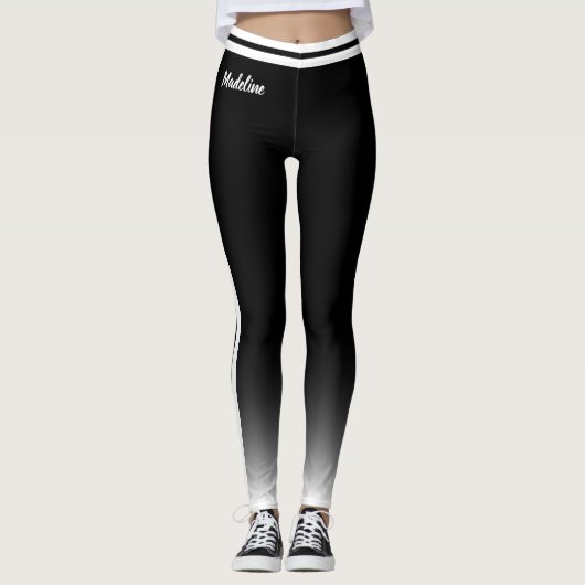 Verloopwit met dubbele zijstreep op zwart leggings (Voorkant)