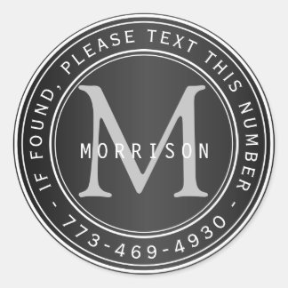 Verloren en gevonden monogram in zwart ronde sticker