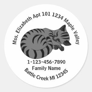 Verloren grijze tablet Kitten Familie Adres Ronde Sticker