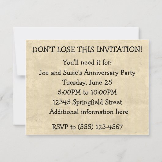 Verloren in de postuitnodiging kaart (Achterkant)