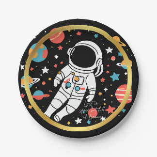Verloren in de ruimte Astronaut Ronde Sticker met  Papieren Bordje