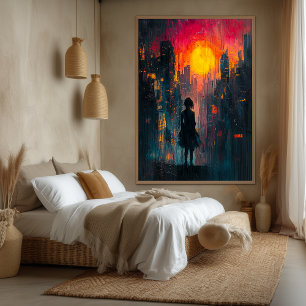Verloren in de stad Hedendaagse expressionistische Canvas Afdruk