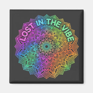 Verloren in de Vibe Regenboog Neon Mandala Grafisc Magneet