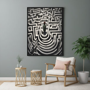 Verloren in het doolhof Abstracte zwart-wit kunst Perfect Poster
