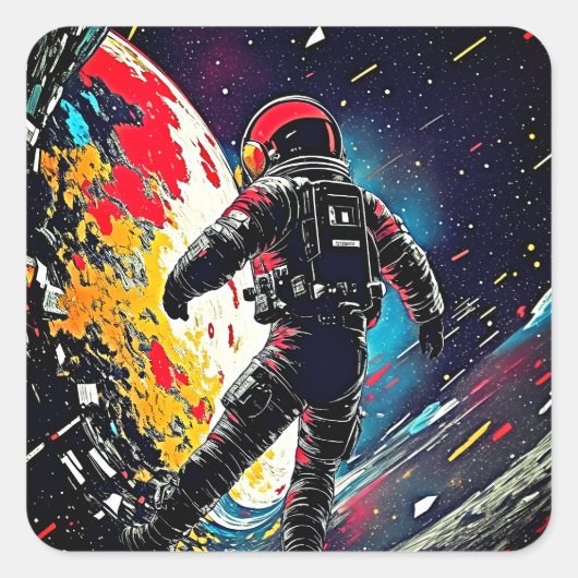 Verloren in ruimte en tijd - Retro Astronaut Stick Vierkante Sticker (Voorkant)