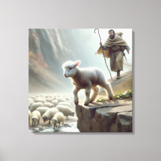 Verloren lam op berg klif canvas afdruk (Voorkant)