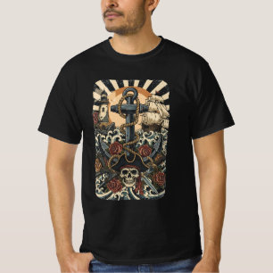 Verloren Piraten in de Oceaan Halftone Zwart T-shirt