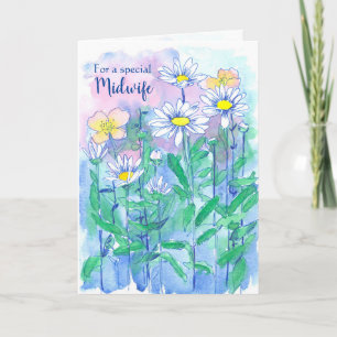 Verloskundige Bedankt Madeliefjes Watercolor Kaart