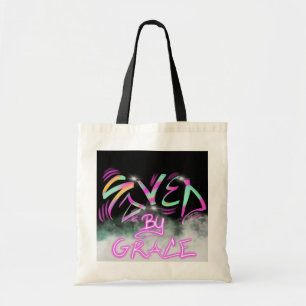 Verlost door genade urbane straat kunst tote bag